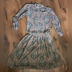 Vintage 1970s Campus Casuals of California Button Down Paisley Blouse and Skirt